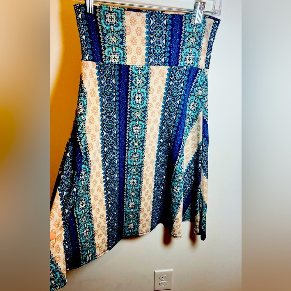 Lularoe Blue Printed‎ Pull On Azure Skirt A-Line Midi Length Size Small